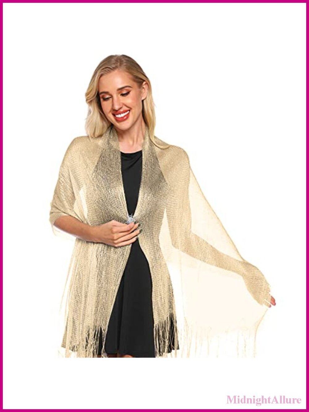 Metallic Shimmering Shawl Wrap & Snowflake Clip for Evening Dress Party
